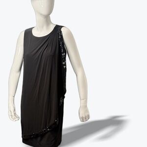 Scarlett Black Sequin Trim Draped Overlay Sheath Dress‎ Womens 10 Cocktail LBD